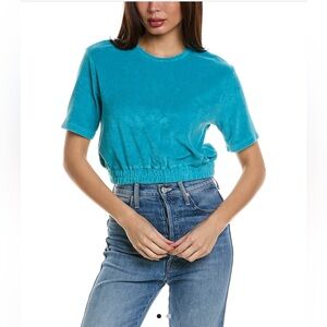 Monrow terry cloth slightly cropped short sleeve tee top Small smocked waist